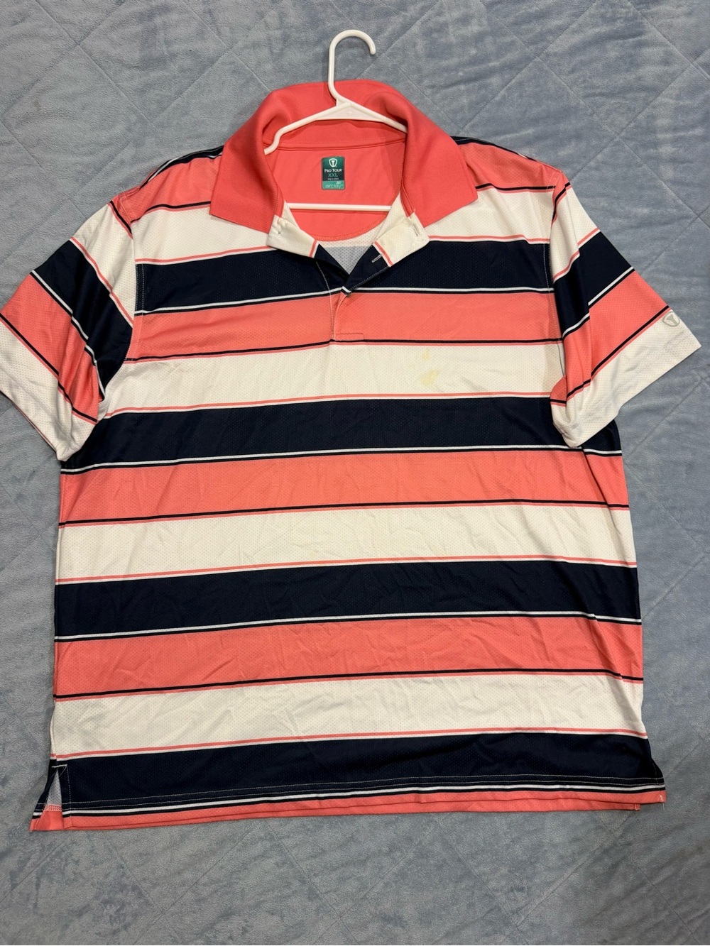 PGA Tour Men's Coral, Navy & White Striped Polo